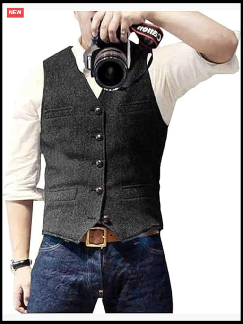 Wool Tweed Vest V Neck Slim Fit Waistcoat Formal Business Wedding Suit Vest